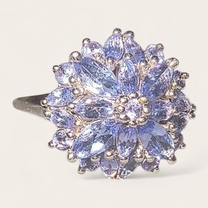 Tanzanite And Sterling Silver Floral Cluster Ring